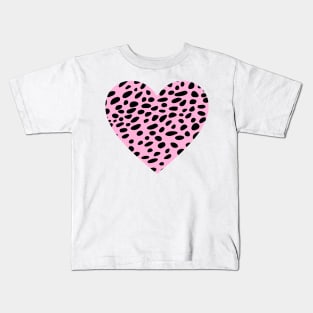 Pink Cheetah Leopard Heart Shape Kids T-Shirt